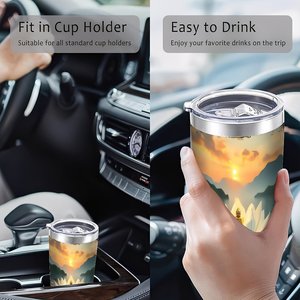 Vaso de Acero Inoxidable de 20oz con Doble Pared Aislada y Diseño de Atardecer de Loto para Uso Diario - Product Image 4