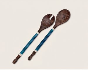 Ensemble de couverts de mariage en bois brun foncé avec manche élégant en résine, parfait pour les occasions spéciales, les mariages et la vaisselle. - Product Image 1