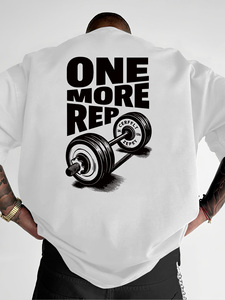 Camiseta de Halterofilia One More Rep para Hombre, Corte Regular, Manga Corta, Cuello en V, Algodón, Estilo Hip Hop, Logotipo Frontal con Impresión Digital, Secado Rápido - Product Image 1