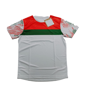 T-shirt à manches courtes pour homme, rayé rouge, vert et blanc, col rond, coupe classique, style décontracté, tissu jersey imprimé par sublimation, 100% - Product Image 1