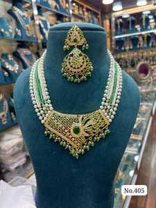 Indian Bridal Mala <b>Long</b> <b>Necklace</b> Set Girls Women party with Rose Quartz Pear Cut Crystals and Matching Earrings for Wedding - Product Image 3
