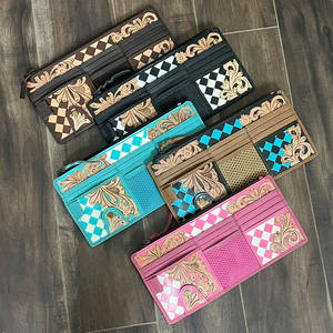 Organizador de Visera para Auto de Cuero Repujado a Cuadros con Diseño Floral, Elegante Bolsillo para Tarjetas y Portadocumentos para Moto/Vehículo - Product Image 4