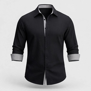 Men's <b>Black</b> Solid Dress <b>Shirt</b> Full Sleeve Turn-down Collar Anti-Wrinkle Poplin Cotton Smart Casual Spring Style - Product Image 2