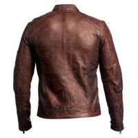 Blouson aviateur en cuir de vachette marron pour homme MAKUM INTERNATIONAL, col montant, fermeture éclair, manches classiques, style hiver