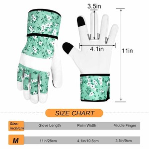 Gants de jardinage pour femmes anti-épines à écran tactile, manchette longue, paume en cuir blanc, imprimé floral rose, pour la taille des rosiers - Product Image 3