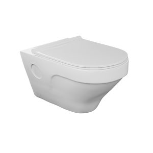 Inodoro de una Pieza Montado en la Pared con Asiento de Cierre Suave, Drenaje P-trap, Cerámica Blanca Ecológica, Diseño Moderno para Baños de Villas - Product Image 3