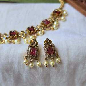 Zircon High Neck Choker-Premium Gold Plated Brass Wedding Fashion Jewelry Set - Product Image 2