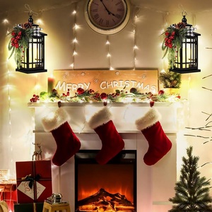 Black Iron Lantern With Christmas <b>Pine</b> And Berries Flameless <b>Candle</b> Holder For Home Decoration Wedding Christmas - Product Image 6