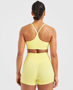 Conjunto de Yoga de 2 Piezas para Mujer, Amarillo Limón, Top Corto con Cuello en V, Pantalones Cortos de Cintura Alta, Deportivo, Transpirable, Spandex, Nailon, Primavera Verano, Bajo Costo - Product Image 2