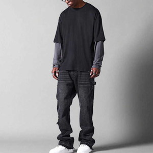 เสื้อยืดคอกลมเรียบง่ายแบบกำหนดเอง กำลังฮิต 2 in 1 แขนยาวสองชั้น เสื้อยืดแขนสองชั้นสำหรับผู้ชาย - Product Image 6