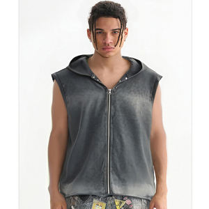 Chaleco de Forro Polar sin Mangas con Capucha para Hombre, con Cierre de Cremallera, Color Degradado, Diseño Sólido, para Otoño - Product Image 1