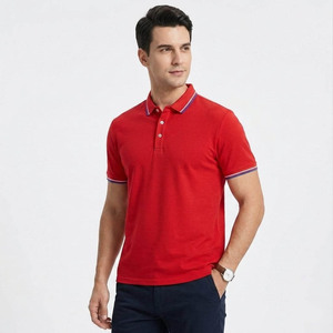 Polo de Manga Corta Rojo para Hombre, Color Sólido, Estilo Casual, Tejido de Punto, Corte Regular, Cuello con Botones - Product Image 3