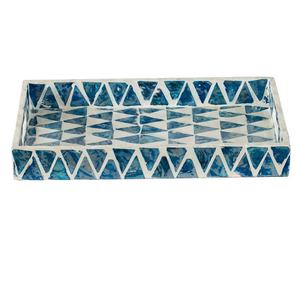 Plateau en nacre, style moderne bleu, mosaïque rectangulaire, plateau de service avec poignées robustes pour la décoration intérieure. - Product Image 4