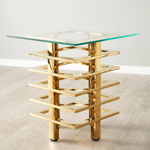 Gold Metal <b>Glass</b> Top Coffee <b>Table</b> Square <b>Side</b> <b>Table</b> Modern Living Room Accent <b>Table</b> in SS PVD Gold with toughened <b>glass</b> - Product Image 5