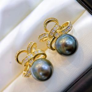 Nouvelles boucles d'oreilles en perles d'or naturelles de 10-11 mm, diamant, lumière intense, base impeccable, argent printemps, talons hauts concentrés en or, crochet d'oreille - Product Image 2