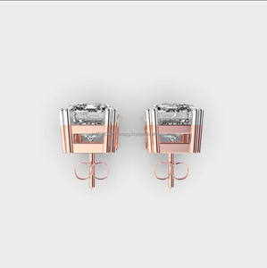 <b>Emerald</b> Cut Moissanite Diamond <b>Stud</b> Earrings White And Rose Gold Custom Fine Jewelry - Product Image 1