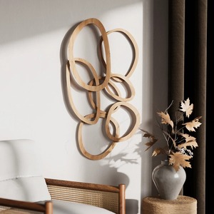 Décoration murale moderne en bois fait main avec anneaux imbriqués - Product Image 3