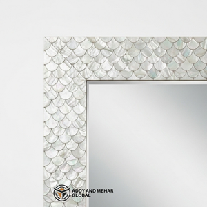 Miroir mural de mariage Art Déco de luxe, rond, incrusté de nacre, fait main, motif écailles de coquillage, décoratif - Product Image 3