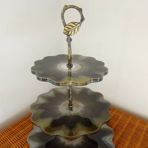3 Tier Cake <b>Stand</b> and Cup Coasters Cream & Gold Handmade of Resin Cake and <b>Tea</b> Serving Set - Product Image 1