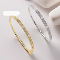 Bracelet de luxe en acier inoxydable motif trèfle, pavé de cristaux, style moderne, pour soirée