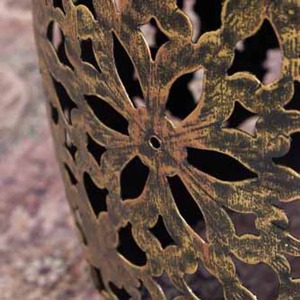 Asian Antique Metal Drum Coffee Table 14x18 Inch Carved Openwork Side Accent Table <b>for</b> Living Room - Product Image 3