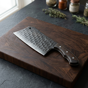 Couteau à hacher forgé à la main en acier à haute teneur en carbone, couteau de boucher pour hacher la viande, couteau de chef de cuisine avec manche en bois et étui en cuir OEM - Product Image 4