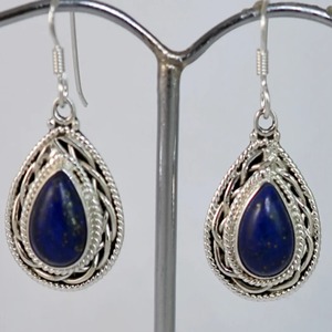 Pendientes de Lapislázuli en Plata de Ley 925, Hechos a Mano, Pendientes de Promesa para Mujer, Estilo Boho, Joyería con Piedra de Nacimiento de Septiembre - Product Image 4