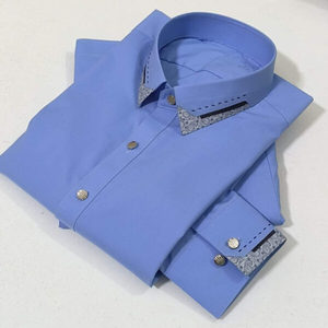 Chemise formelle en coton bleu pour homme, coupe classique, sans plis, pour l'Inde et le Pakistan, tenue décontractée - Product Image 1