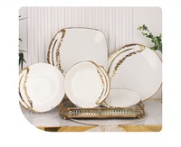Service de table formel en céramique blanc pur, grand modèle, avec bordure dorée peinte à la main, assiettes carrées, écologique, sans BPA