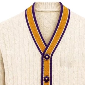 Suéter Cárdigan Acrílico con Cuello en V, Rayas y Logotipo Personalizado Bordado, Manga Larga, Doble Botonadura, para Escuelas/Universidades - Product Image 3