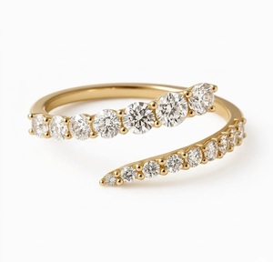 14K/18K Yellow Gold Round Diamond Open <b>Wrap</b> Ring Lab Grown Diamond Spiral <b>Wrap</b> Ring Trendy Jewelry Gift for Her Anniversary Band - Product Image 1