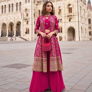 Traje de Georgette de talla única con bordado y adornos, estilo moderno para bodas y Diwali - Product Image 2
