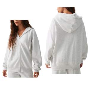 Sudadera con capucha extragrande para mujer, con cremallera, de algodón y forro polar, estilo casual, holgada, con logo personalizado, venta al por mayor, fabricante OEM - Product Image 1