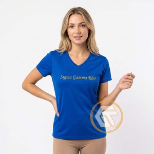 เสื้อยืดลำลองผู้หญิง Sigma Gamma Rho คอวี แขนสั้น ผ้าเจอร์ซีย์คอตตอน 100% แห้งเร็ว สีฟ้า สำหรับฤดูร้อน พิมพ์ลายโลโก้ตราสัญลักษณ์ - Product Image 4