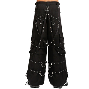 Custom <b>Punk</b> Gothic Cargo Pants <b>Men</b> Women Black Wide Leg Bondage Trousers Elastic Waist Polyester/Cotton Y2K Streetwear - Product Image 2