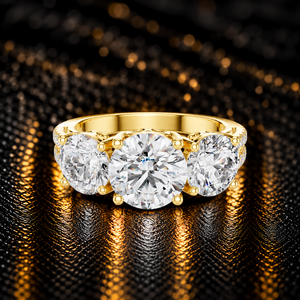 Anillo de Oro Sólido de 14K/18K con Tres Piedras de Diamante Cultivado en Laboratorio, Corte Redondo, Doble Pavé, 4.20CT, DEF VVS, Certificado IGI, Joyería Nupcial, ODM - Product Image 1