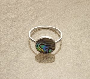 Bague ronde en abalone, argent sterling, véritable coquille de Paua, design géométrique moderne, bijoux délicats pour femmes - Product Image 5