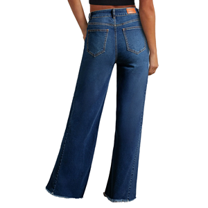 Pantalon en jean taille haute pour femme, coupe slim, jambes larges, design personnalisé, effet délavé, grande taille, fabriqué au Bangladesh - Product Image 4