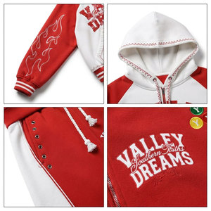 ชุดวอร์มมีฮู้ด Valley Dreams สีแดงขาว พิมพ์ลายตัวอักษร ทรงหลวม ซิปด้านหน้า มีกระเป๋าข้าง ชุดวอร์มสำหรับฤดูใบไม้ร่วง - Product Image 6