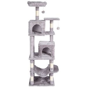 Albero per Gatti da Interno da 160 cm con 2 Cucce, Tiragraffi in Sisal, Amaca e Piattaforme per il Salto, Ideale per Gatti di Taglia Grande - Product Image 1