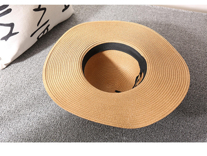 Custom Natural Grass <b>Floppy</b> Straw <b>Hat</b> Wide Brim Summer Beach <b>Sun</b> <b>Hat</b> Unisex OEM ODM Private Label with Ribbon & Rope - Product Image 3