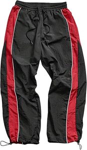 Pantalon de survêtement décontracté pour homme, noir et rouge, avec bande latérale, taille élastique et cordon de serrage, léger et respirant - Product Image 2