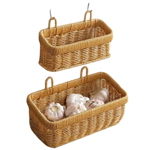 Cesta de Almacenamiento Multifuncional Ecológica de Mimbre Sintético para Cocina, Cesta Colgante Tejida para Jengibre, Ajo, Cebolla, Huevo, Fruta - Product Image 3