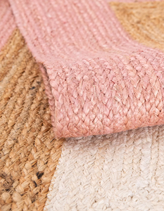 Alfombra de Yute Natural Hecha a Mano, con Borde Rosa y Blanco, Rectangular, Tejida, Ecológica, para Sala de Estar - Product Image 3