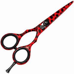 Ciseaux de coiffure professionnels 5,5 pouces en acier inoxydable, lame tranchante, manche imprimé léopard rouge, ciseaux de barbier pour droitiers - Product Image 2