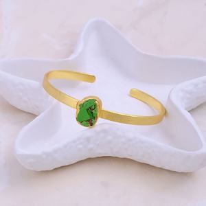 Brazalete Ajustable Unisex de Jade Verde Mohave con Baño de Oro y Bisel Geométrico Moderno - Product Image 1