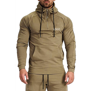 OEM/ODM Men's Fitness <b>Workout</b> Two Piece Set Quarter Zip Pullover <b>Hoodie</b> and Joggers Gym Suit Fleece 100% Cotton Breathable - Product Image 1