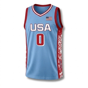 Custom Basketball Jersey Unisex Sleeveless V-Neck Moisture Wicking <b>White</b> USA Flag Print Sublimated Design 100% Polyester UV - Product Image 5