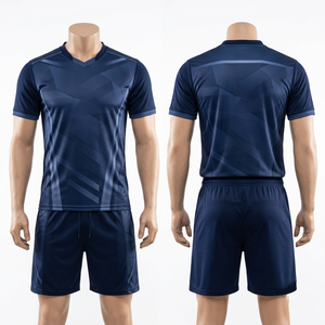 Uniforme de hockey sur gazon en polyester interlock premium 180 GSM, bleu marine, panneaux géométriques, logo personnalisé par sublimation - Product Image 1