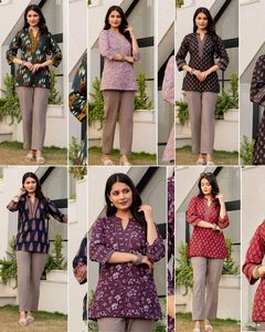 Kurtis courts pour femmes en coton imprimé floral, vêtements décontractés traditionnels, coupe régulière, toutes saisons, style Inde Pakistan, tunique - Product Image 6